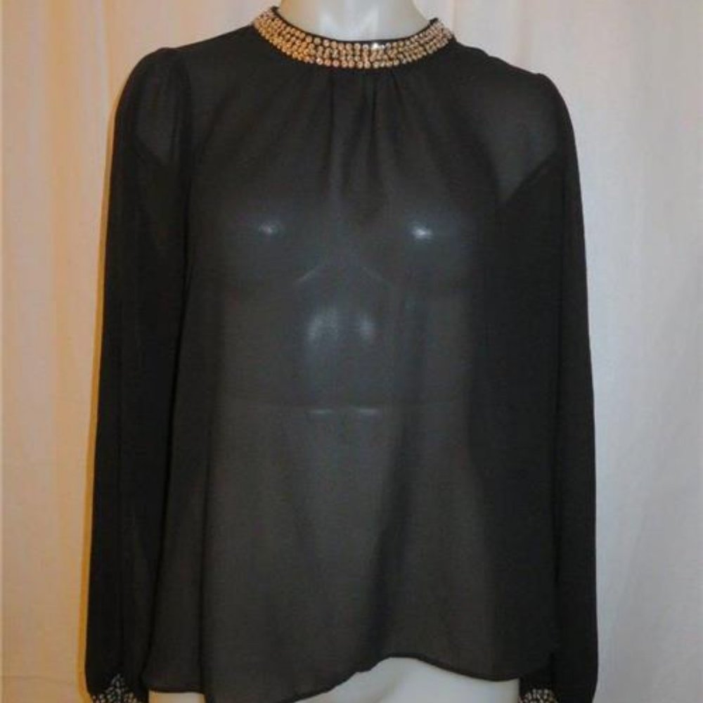 ZIO  BLACK SHEER COLD SHOULDER OPEN BACK BLOUSE M